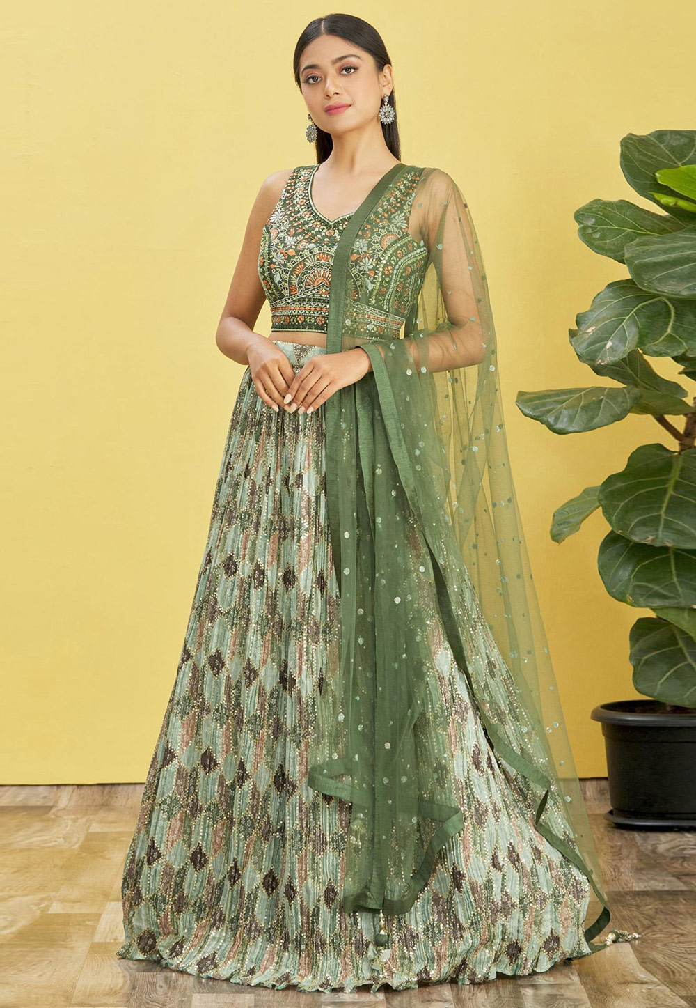 Pista Green Chinon A Line Lehenga Choli 269538