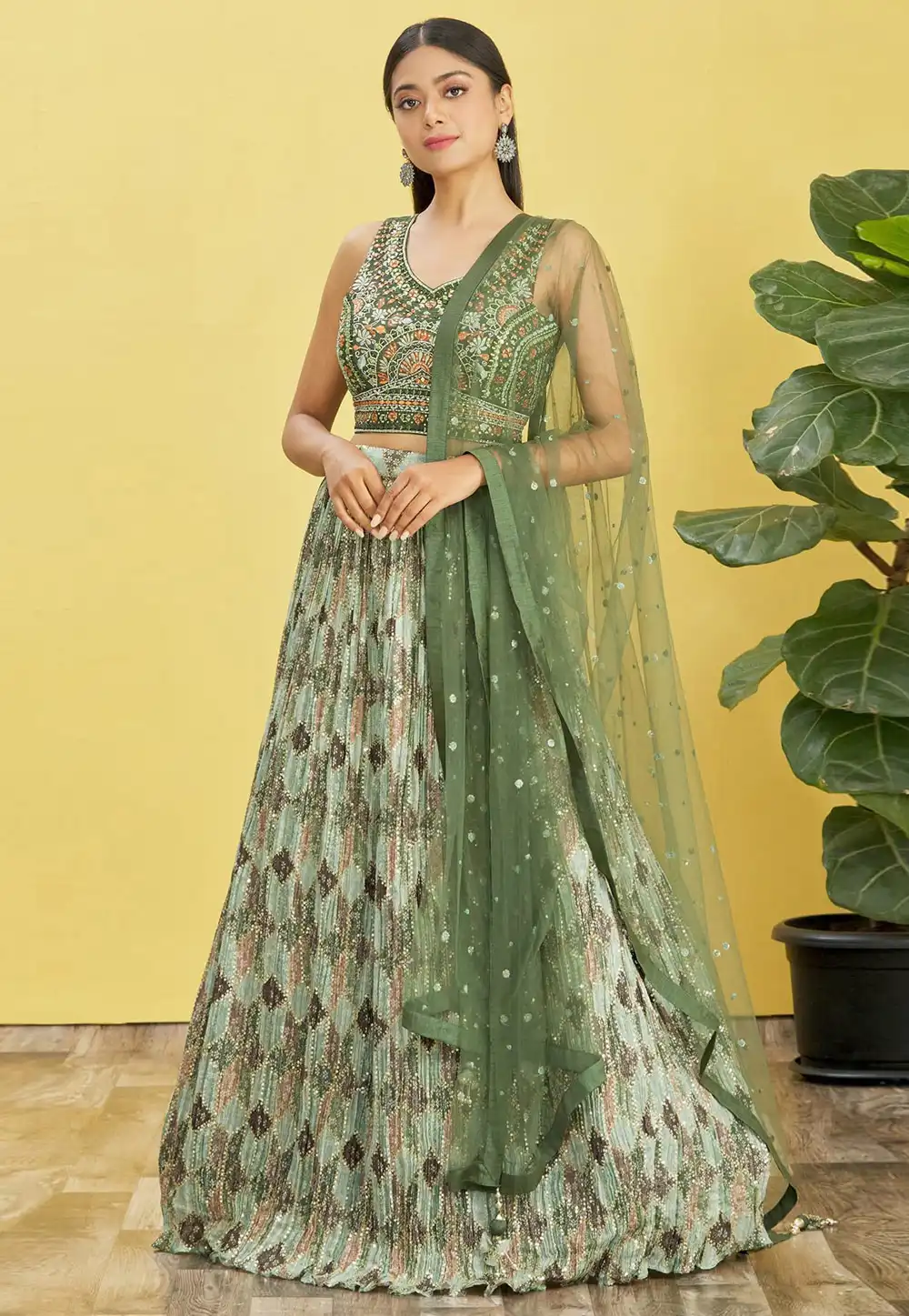 Pista Green Chinon A Line Lehenga Choli 269538