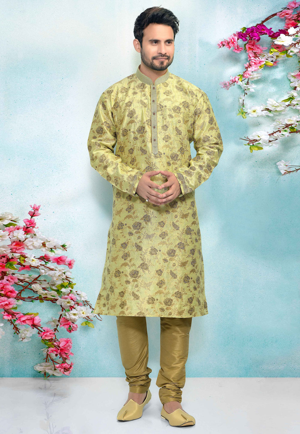Light Green Jacquard Silk Kurta Pajama 220305