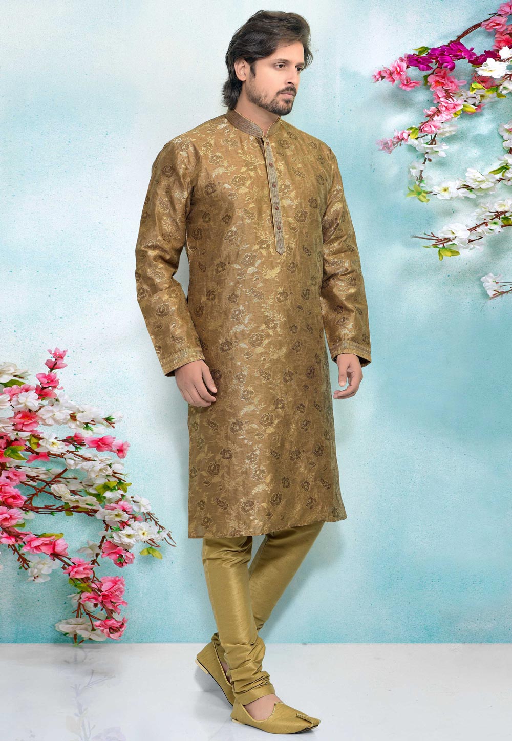 Brown Jacquard Silk Kurta Pajama 220306