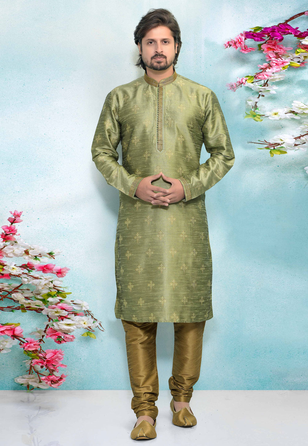 Green Jacquard Silk Kurta Pajama 220341