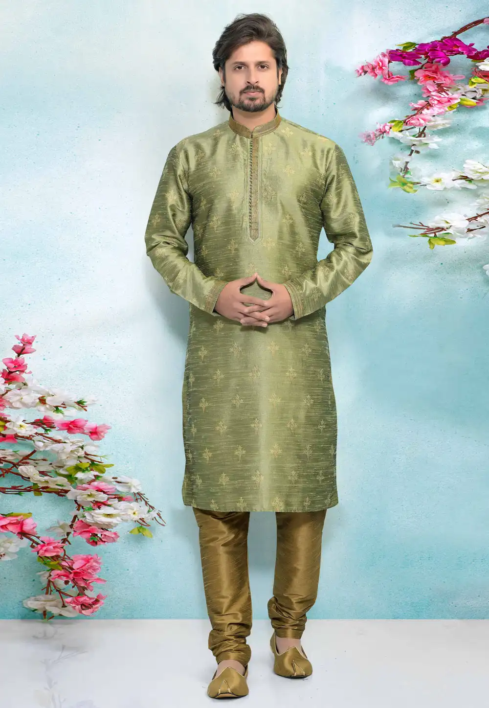 Green Jacquard Silk Kurta Pajama 220341