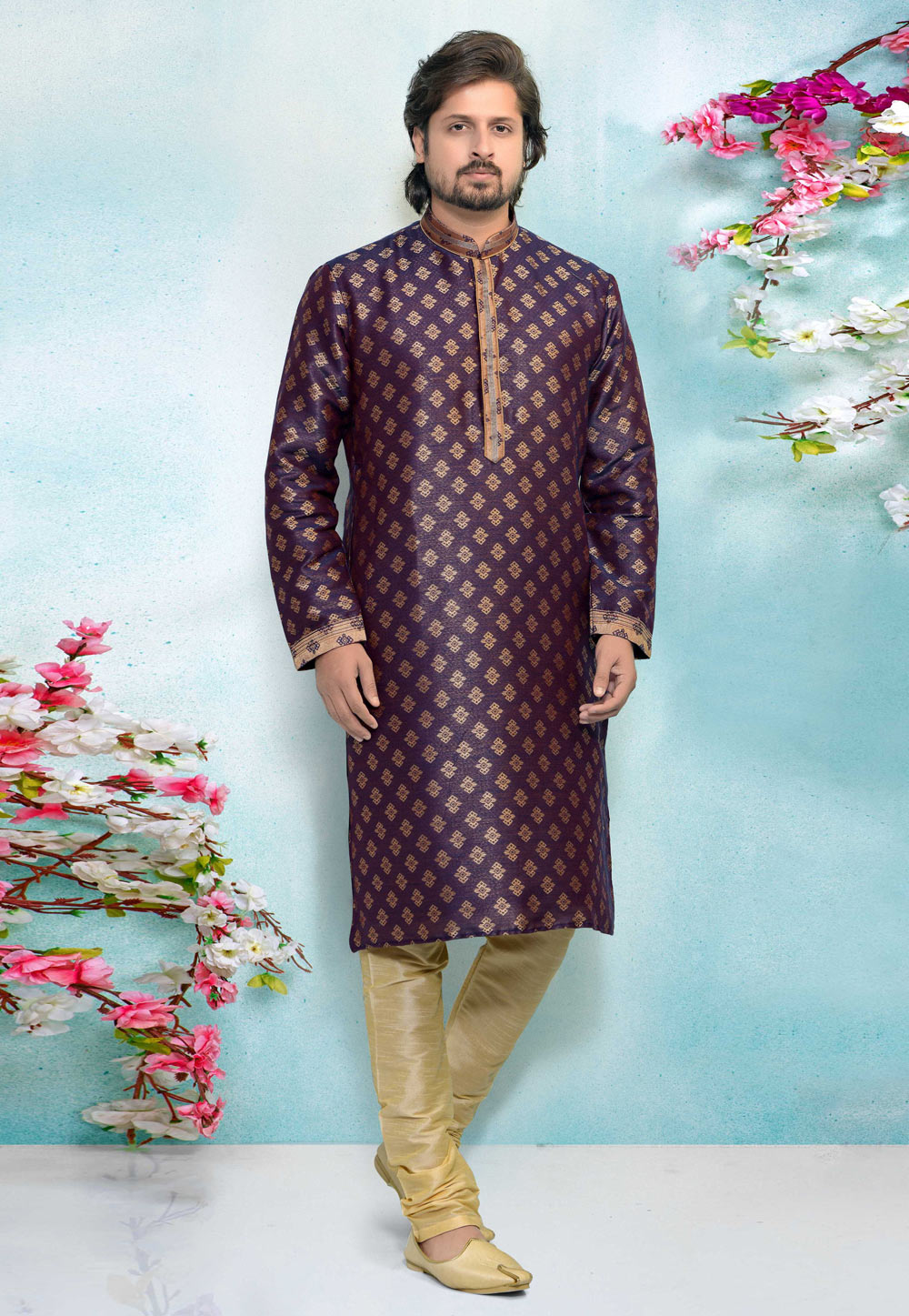 Purple Jacquard Silk Kurta Pajama 220347