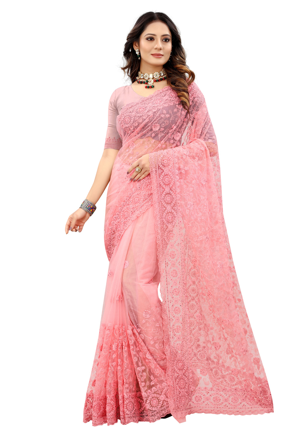 Pink Net Festival Wear Saree 239298