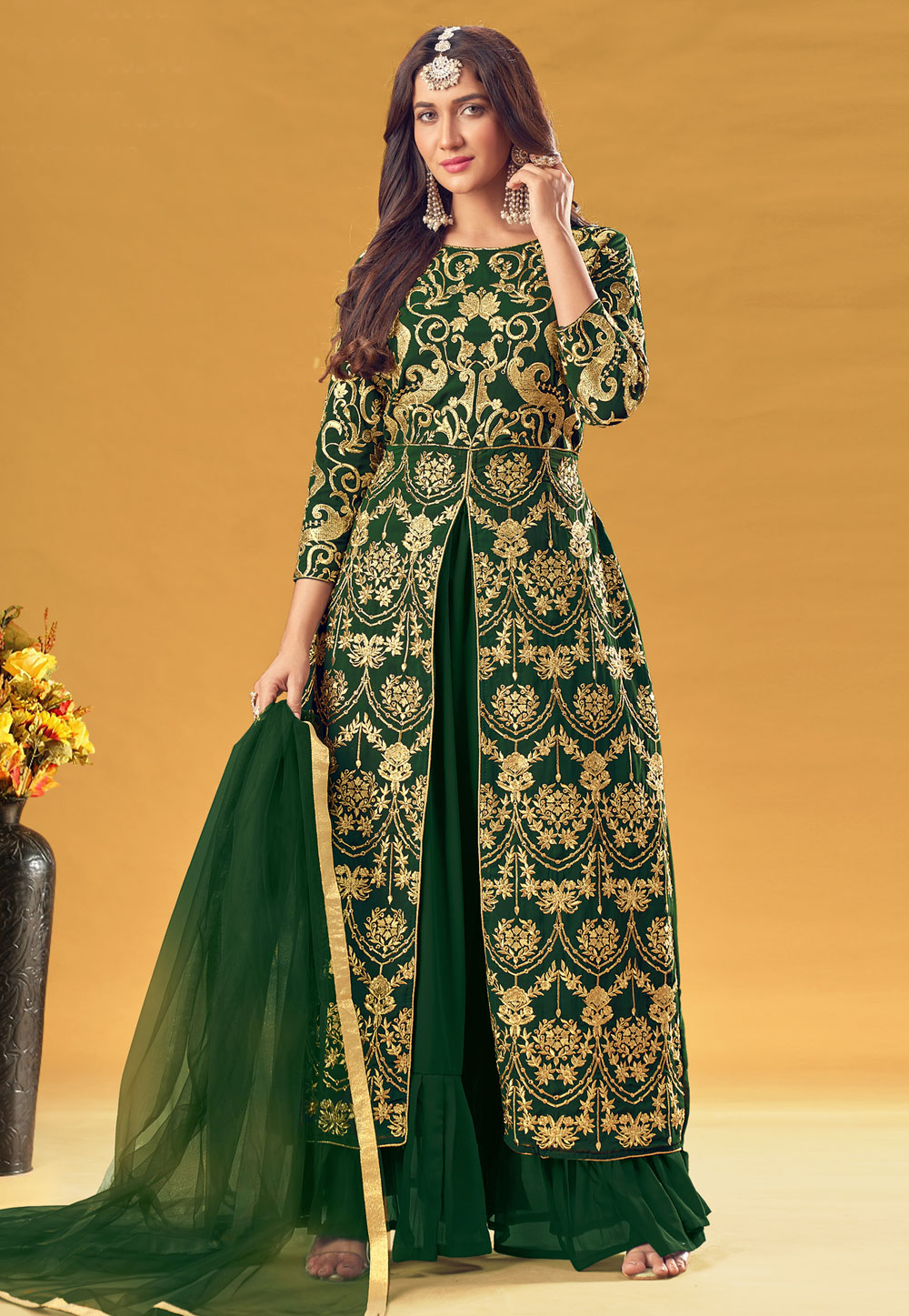 Green Georgette Sharara Suit 243715