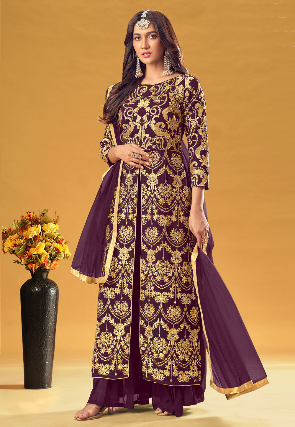 Purple Georgette Sharara Suit 243716