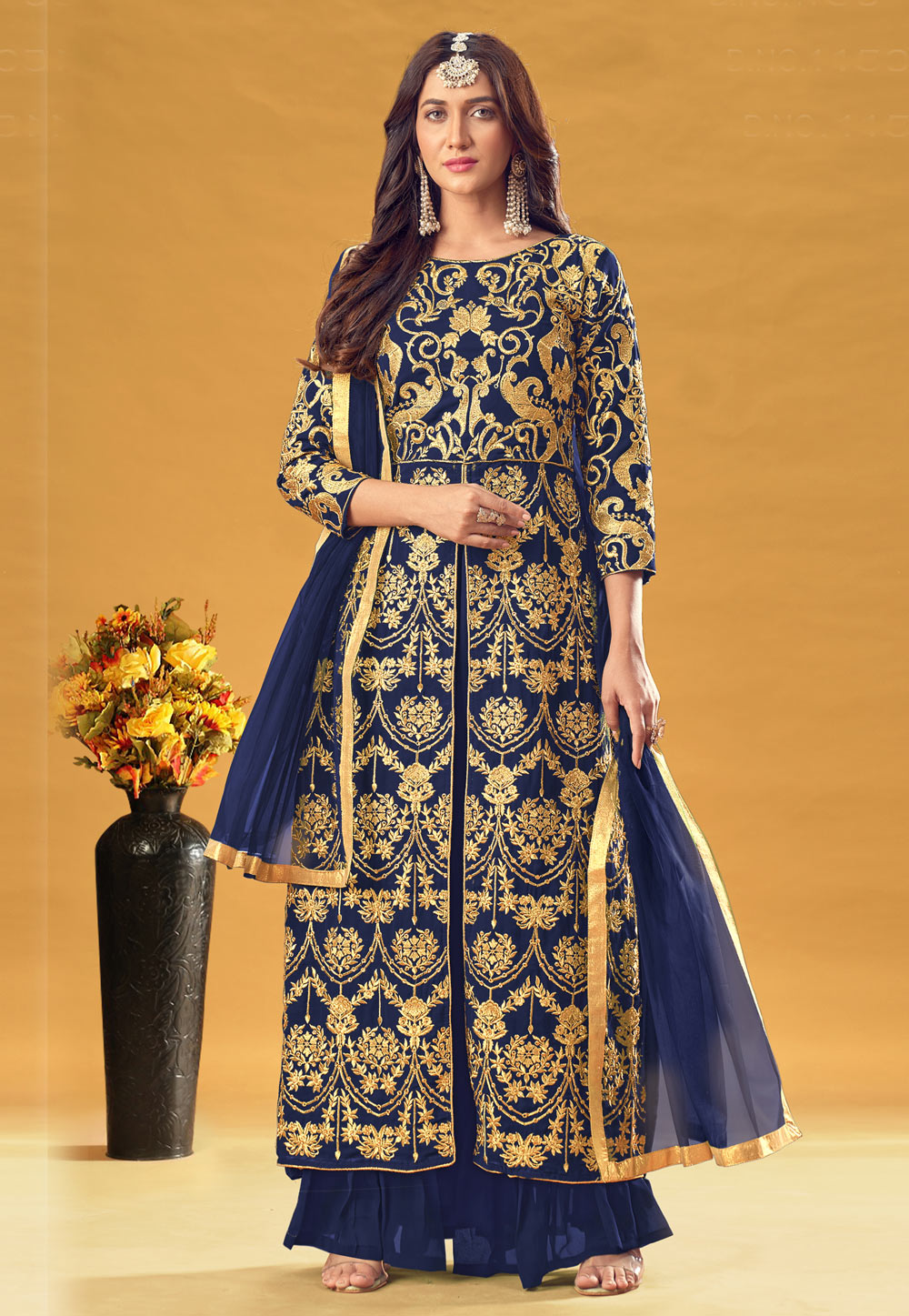 Navy Blue Georgette Sharara Suit 243717