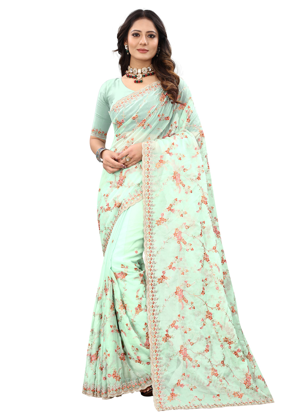 Sea Green Organza Festival Wear Saree 239302