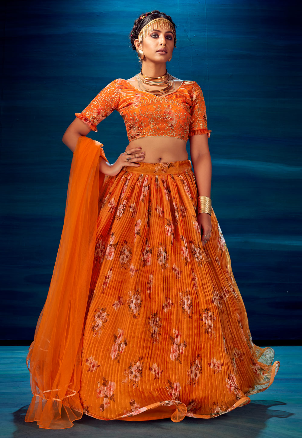 Orange Organza Circular Lehenga Choli 240099