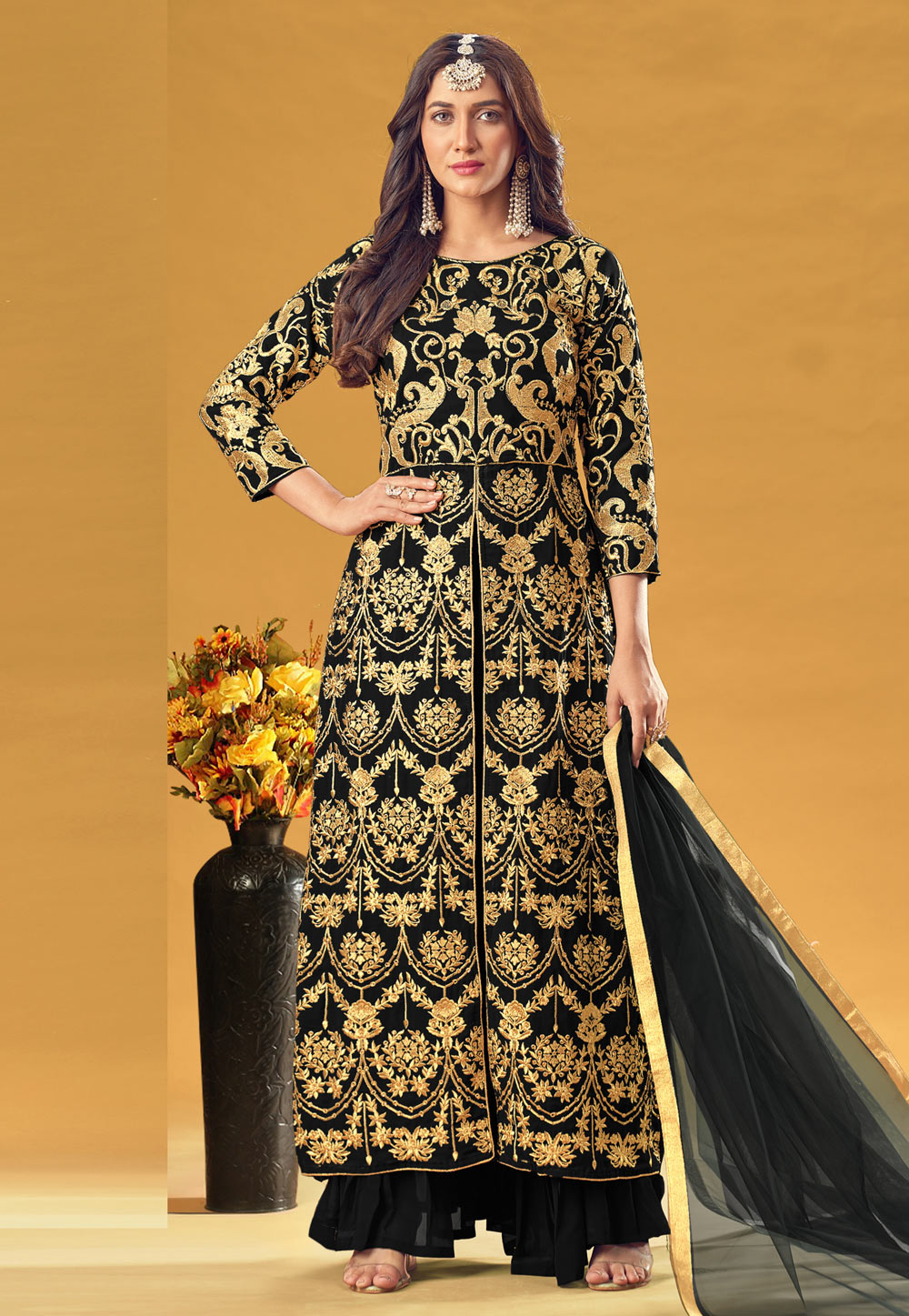 Black Georgette Sharara Suit 243718