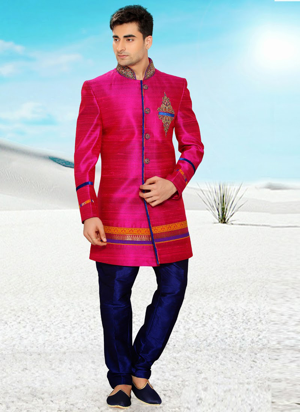 Magenta Art Silk Indo Western Sherwani 47923