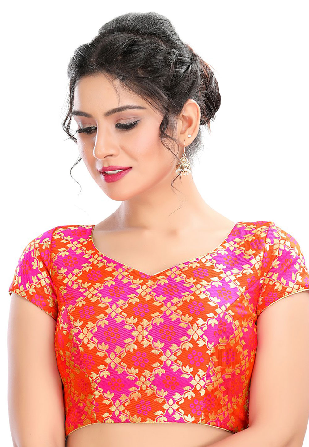 Magenta Brocade Readymade Blouse 185514