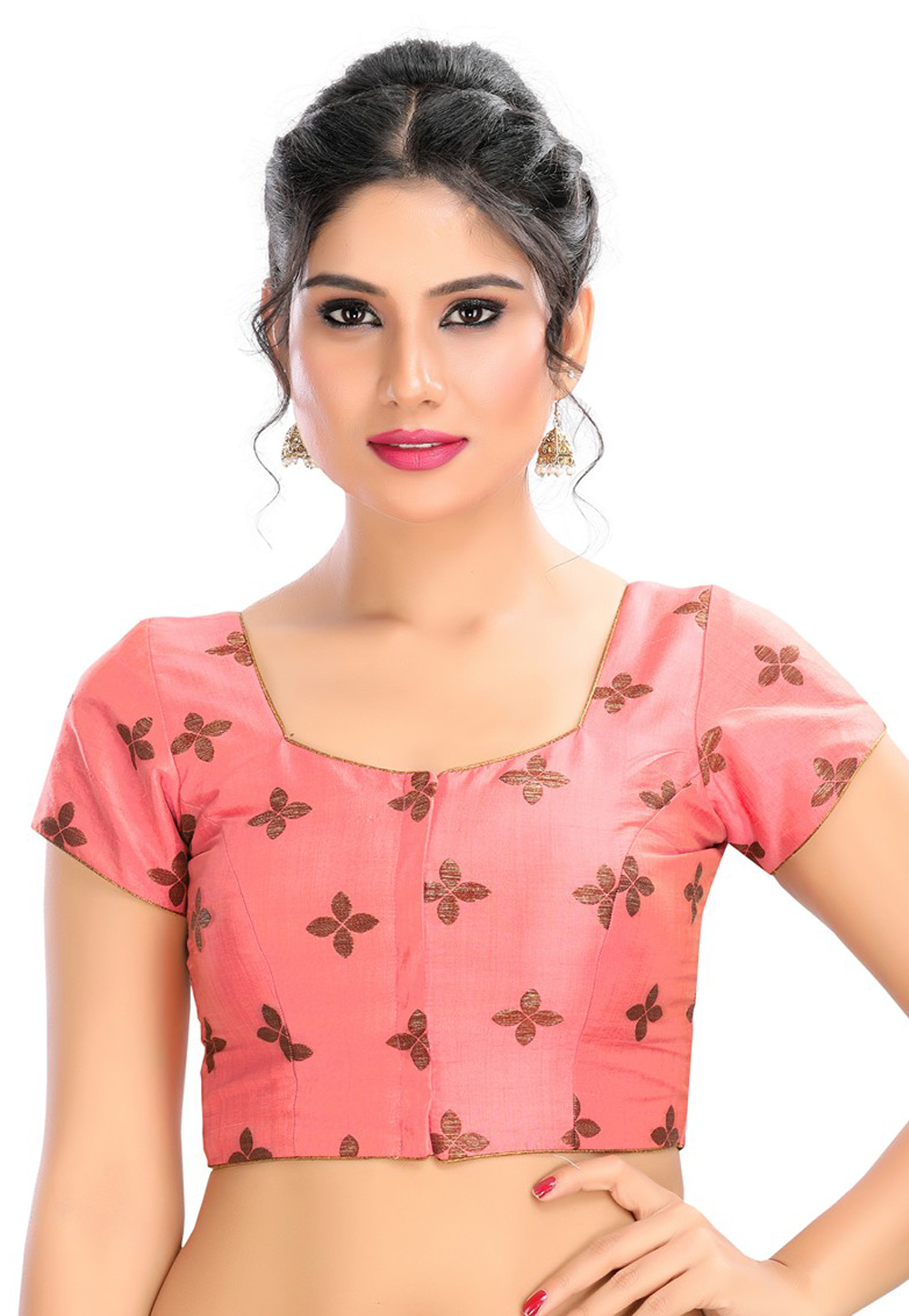 Pink Brocade Readymade Blouse 185531