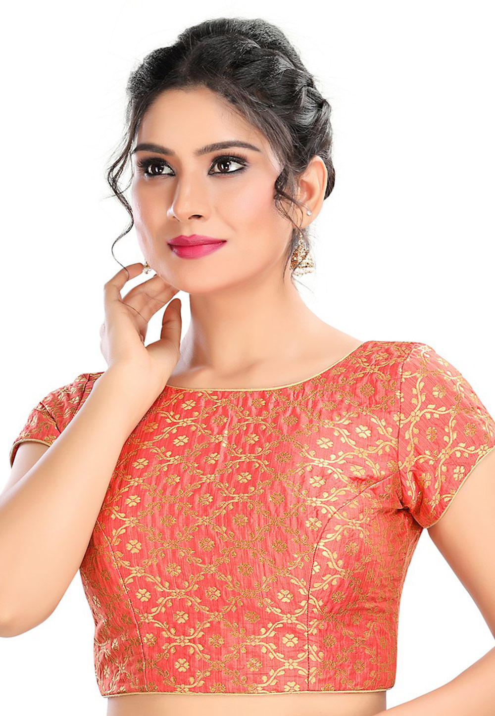 Pink Brocade Readymade Blouse 185533