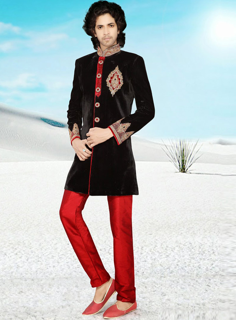 Black Velvet Indo Western Sherwani 47927