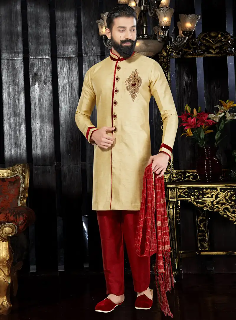 Golden Dupion Readymade Kurta Pajama 97460