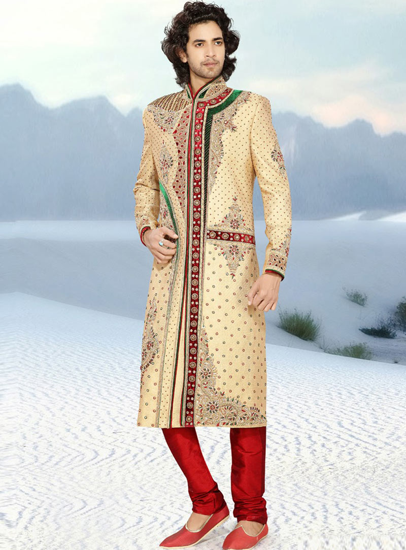 Cream Art Silk Indo Western Sherwani 47932
