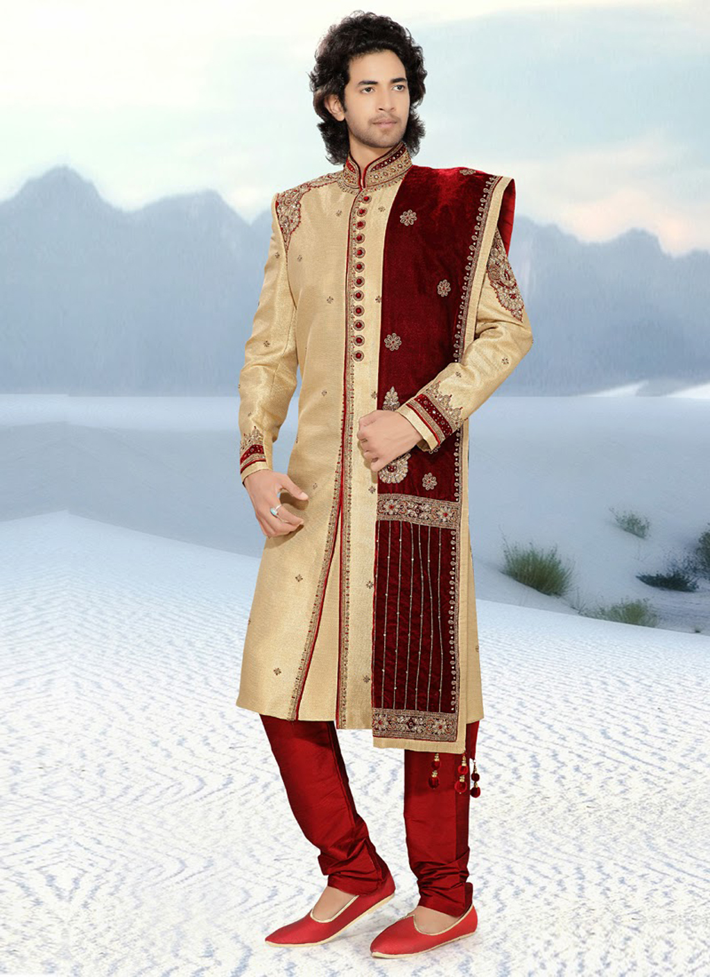 Cream Art Silk Indo Western Sherwani 47934