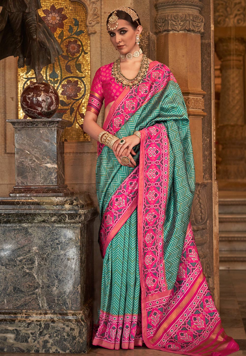 Sea Green Soft Silk Saree With Blouse 274492