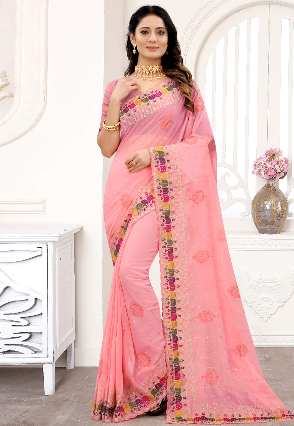 Pink Georgette Festival Wear Saree 240931