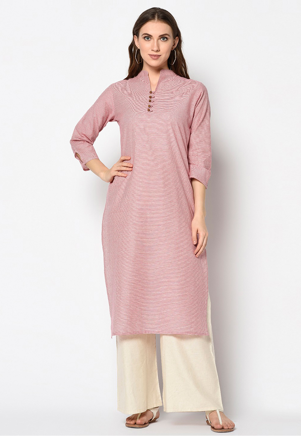 Pink Cotton Kurti 223107