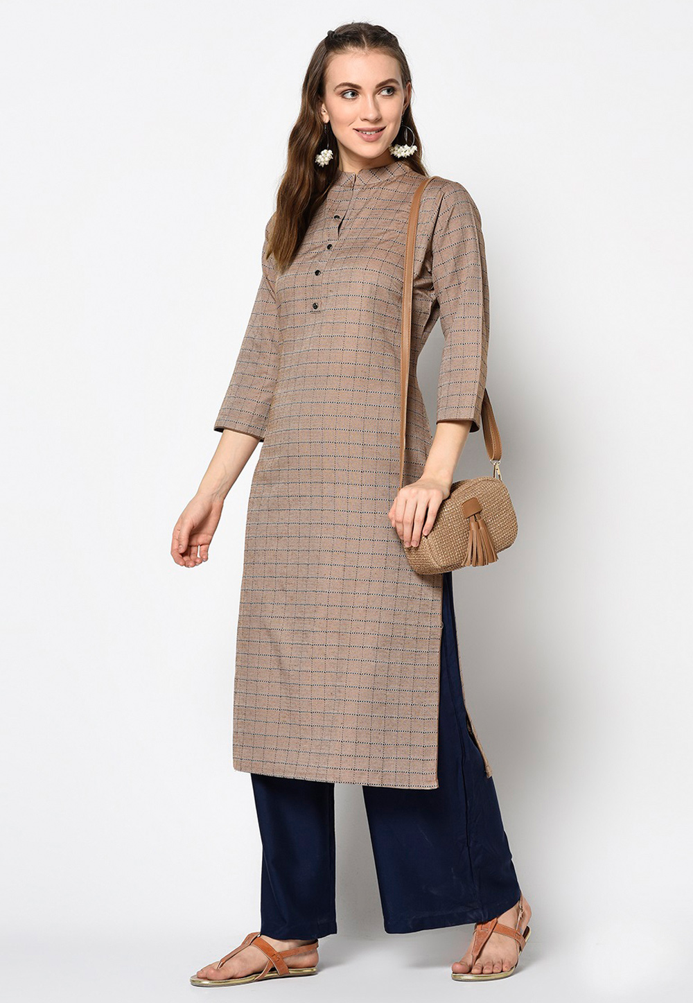 light Brown Cotton Kurti 223125
