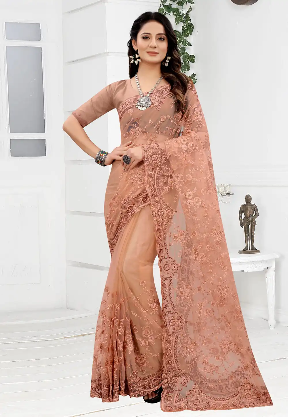 Peach Net Festival Wear Saree 241022