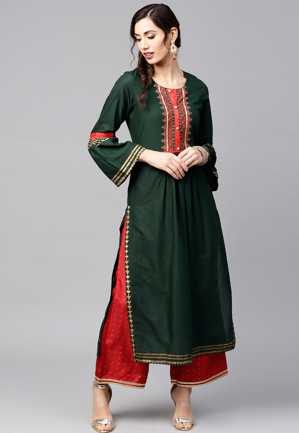 Green Cotton Readymade Kurti 208098