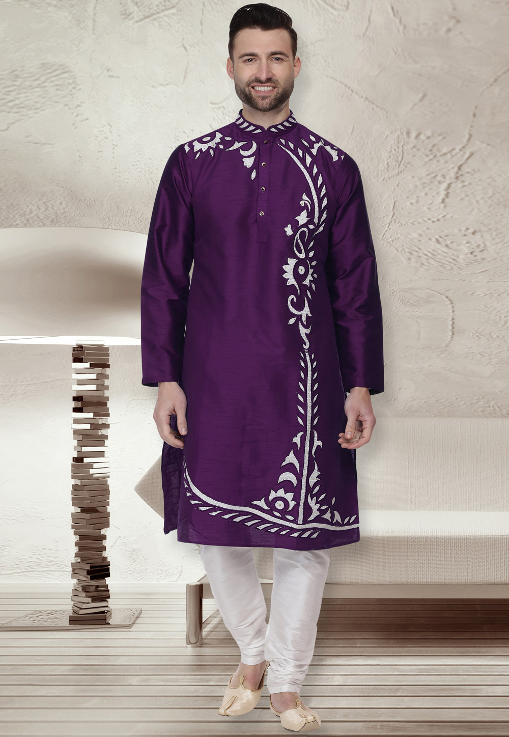Purple Dupion Silk Readymade Kurta Pajama 203914