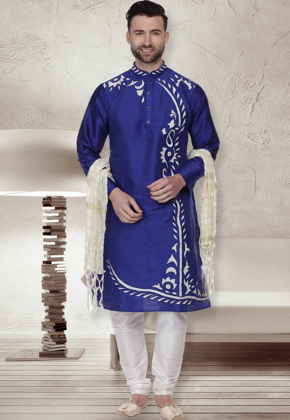 Blue Dupion Silk Readymade Kurta Pajama 160978