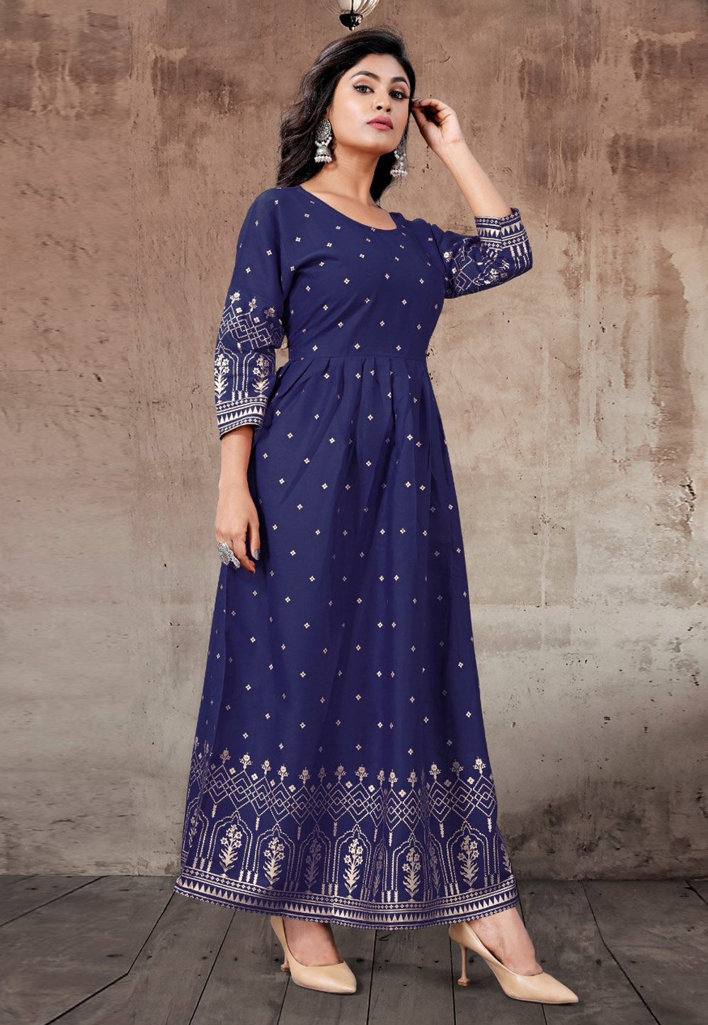 Navy Blue Rayon Kurti 223844