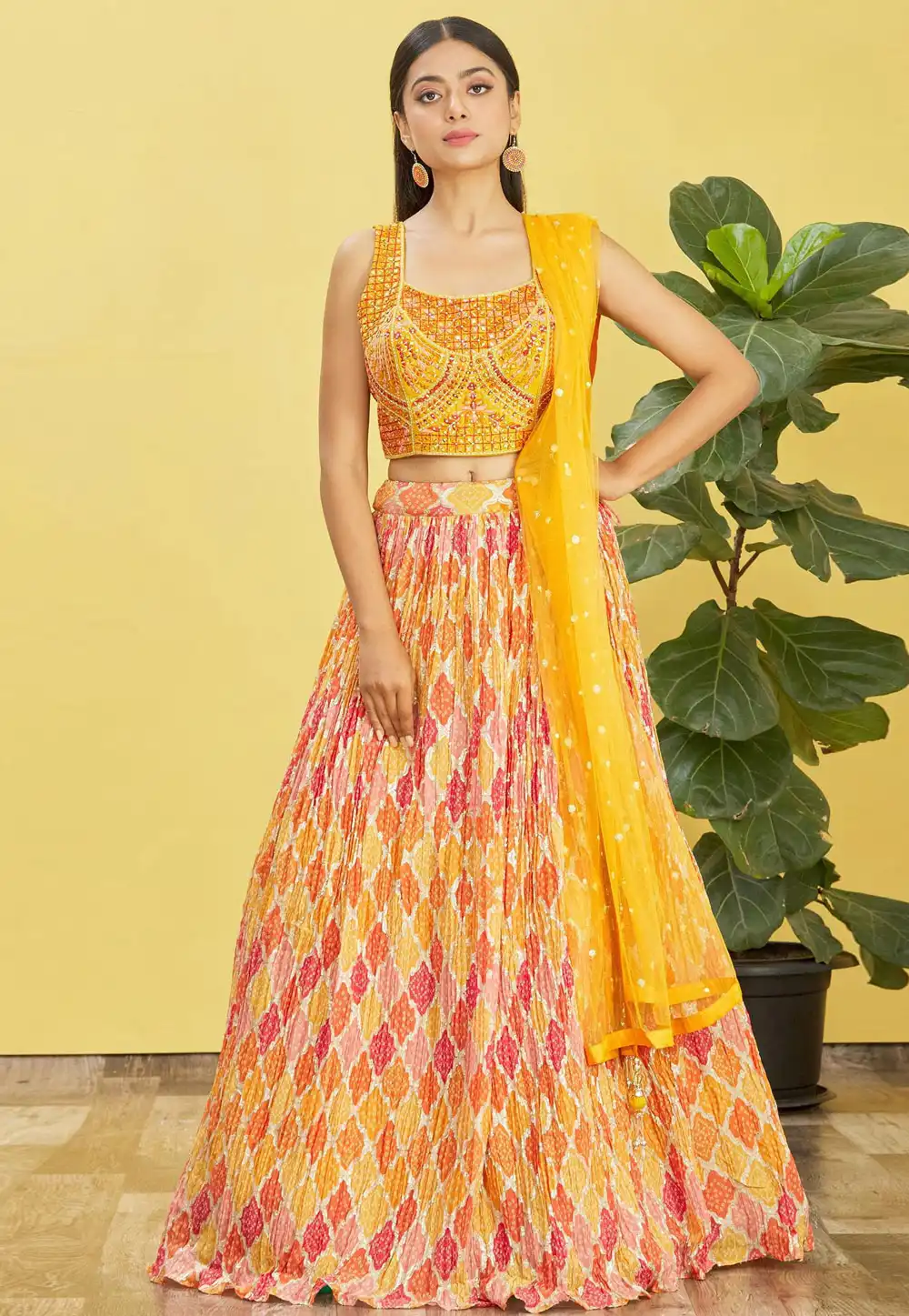Yellow Chinon A Line Lehenga Choli 269542