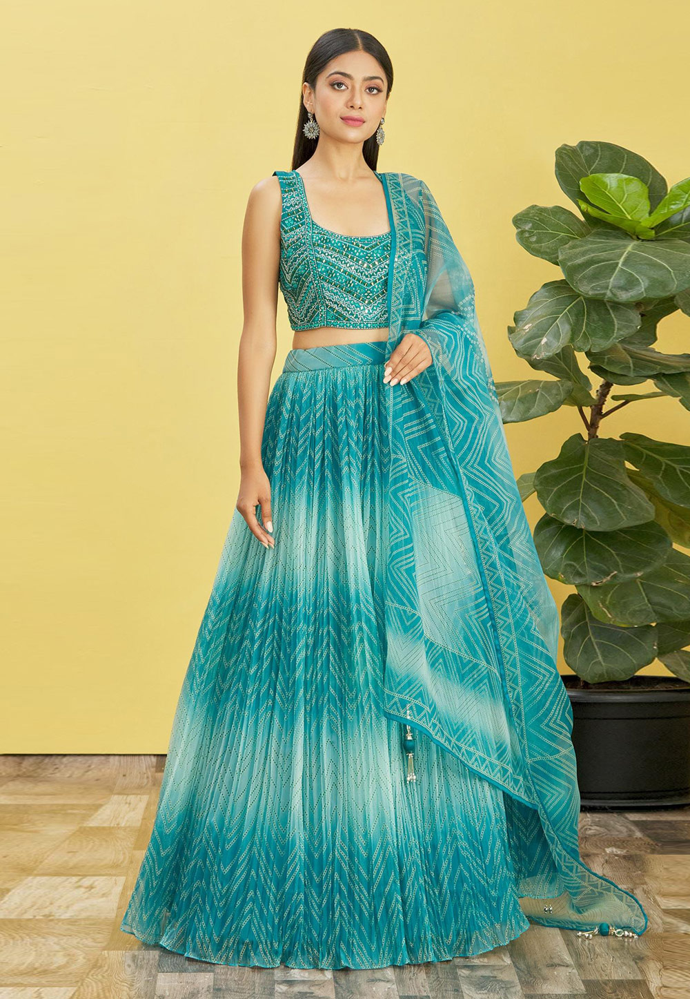 Sky Blue Organza A Line Lehenga Choli 269543