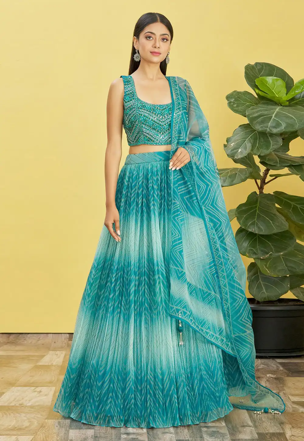 Sky Blue Organza A Line Lehenga Choli 269543