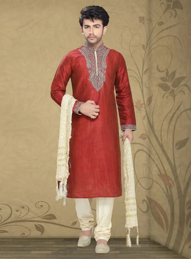Rust Art Silk Readymade Kurta Pajama 87894