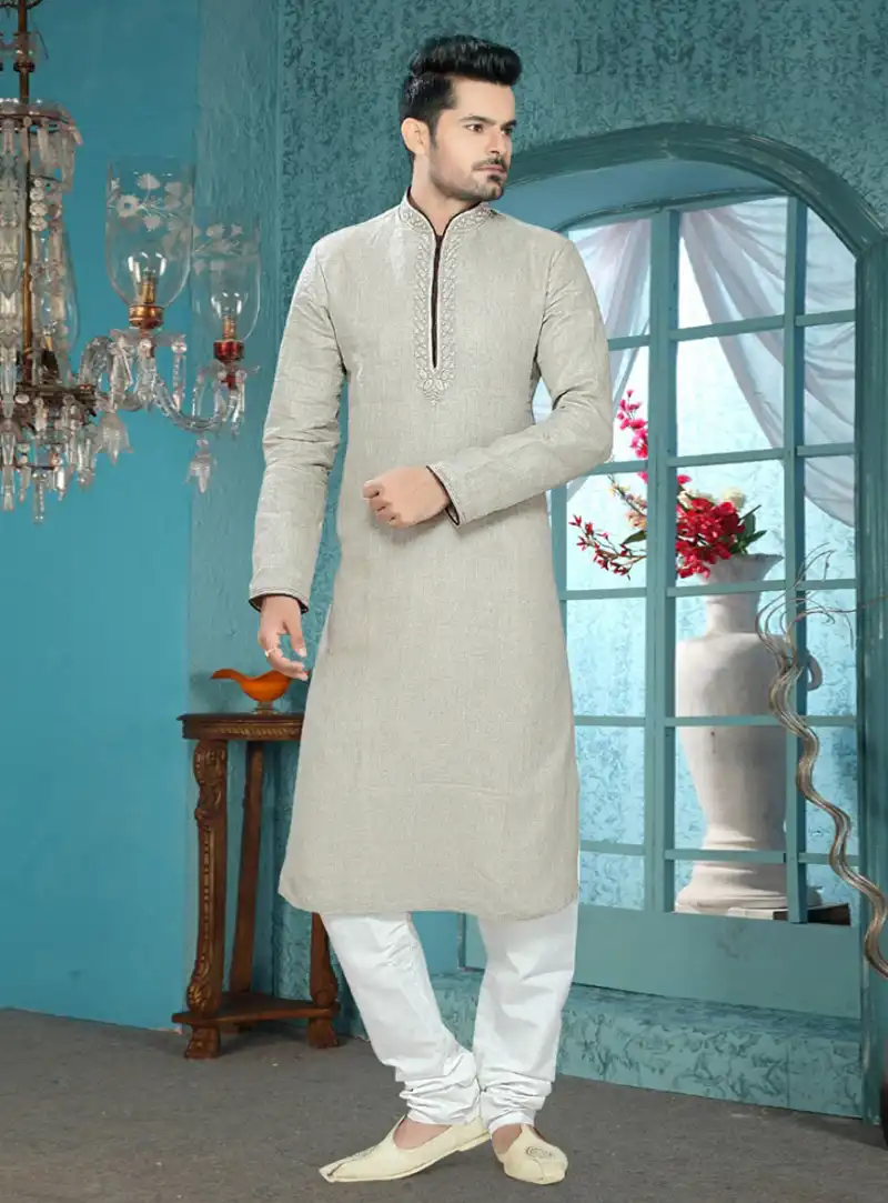 Grey Linen Readymade Kurta Pajama 87897