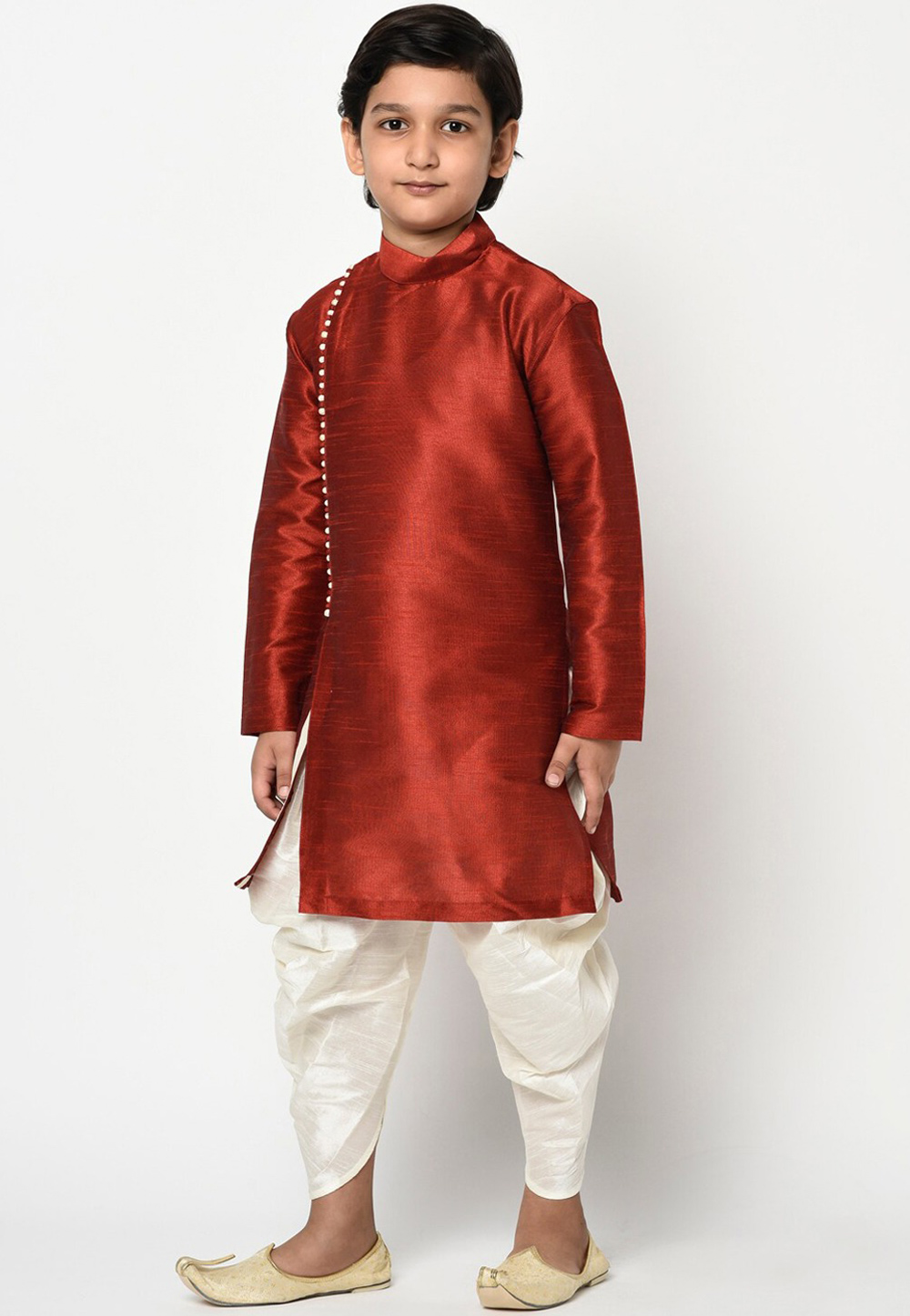 Maroon Dupion Silk Kids Dhoti Kurta 226238