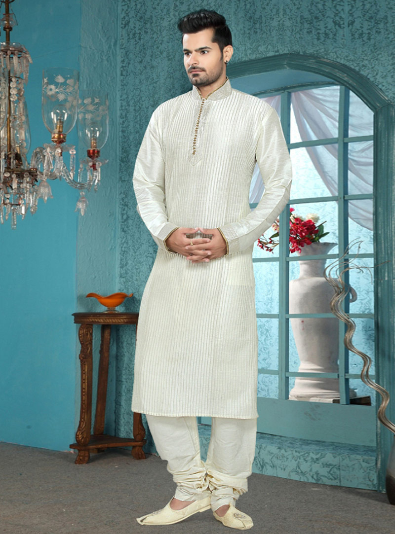 Cream Art Silk Readymade Kurta Pajama 87905