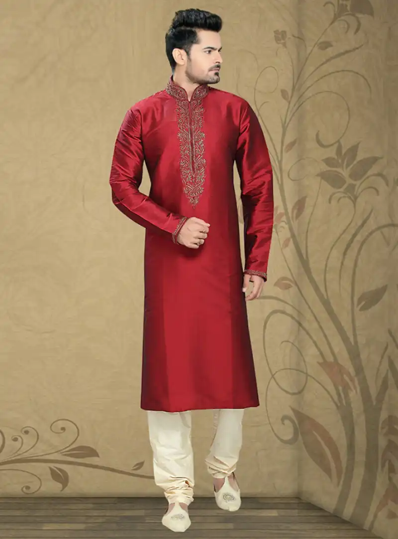 Maroon Taffeta Readymade Kurta Pajama 87907
