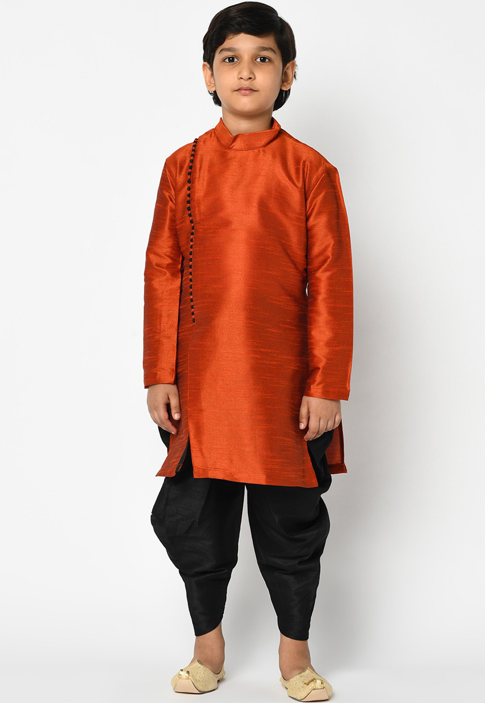 Rust Dupion Silk Kids Dhoti Kurta 226239