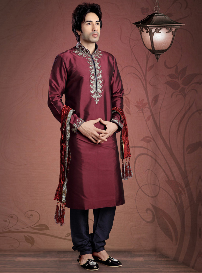 Maroon Taffeta Readymade Kurta Pajama 87908