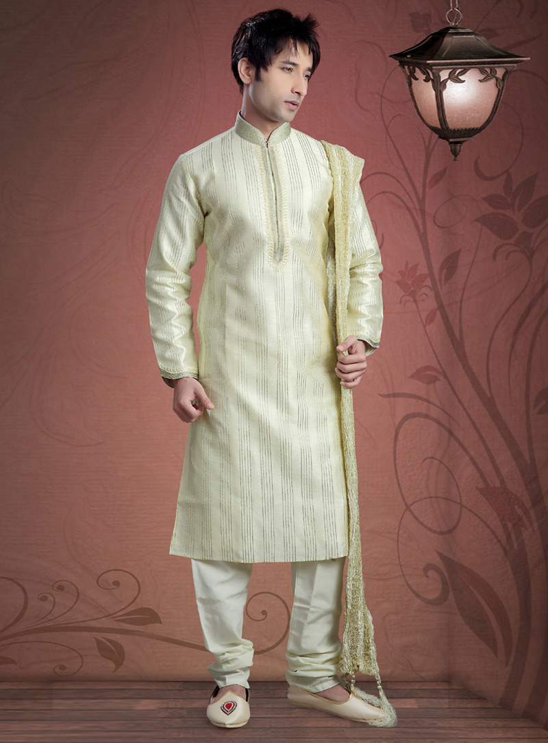 Cream Art Dupion Readymade Kurta Pajama 87909
