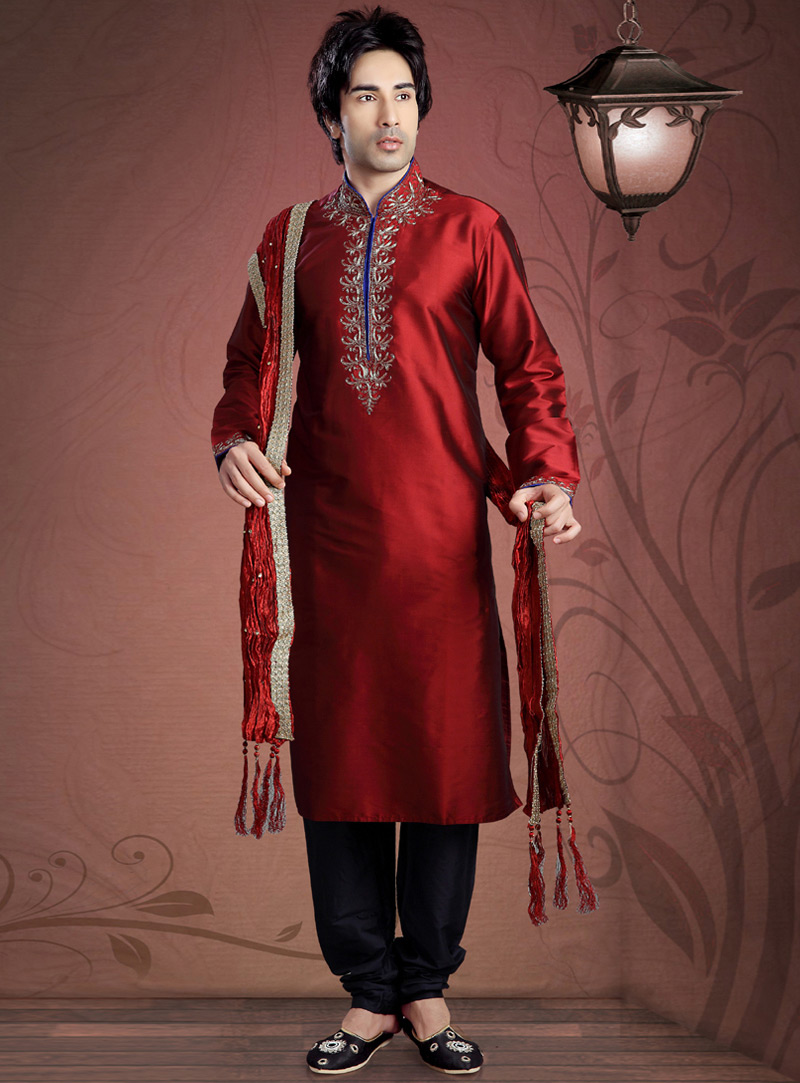 Maroon Taffeta Readymade Kurta Pajama 87910