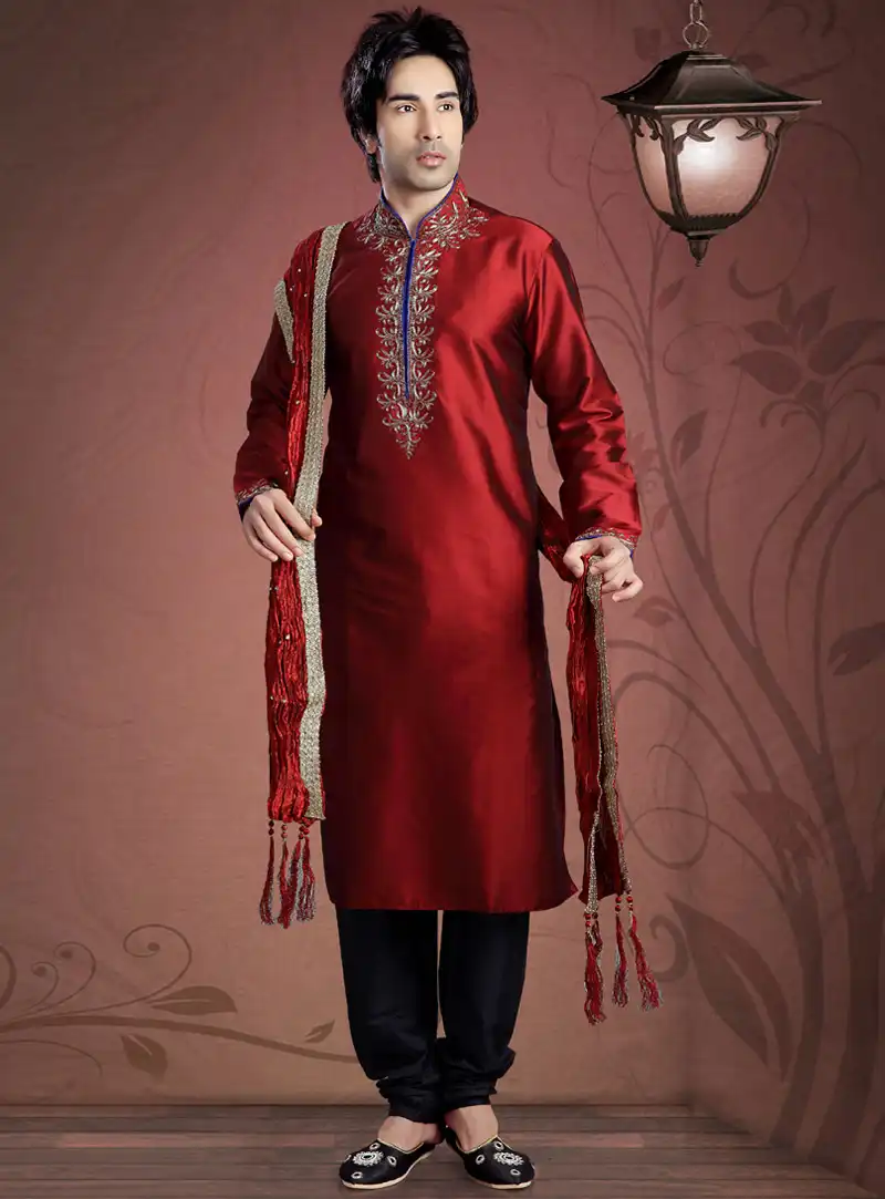 Maroon Taffeta Readymade Kurta Pajama 87910