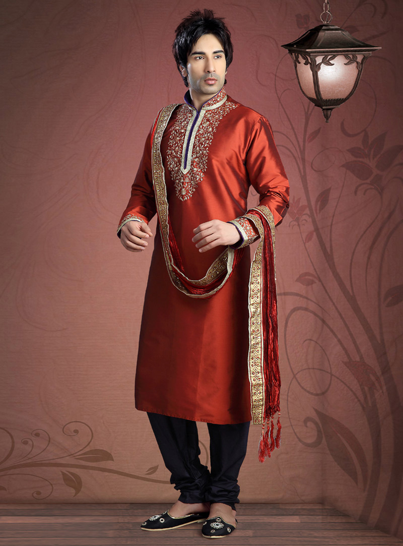 Orange Taffeta Readymade Kurta Pajama 87914