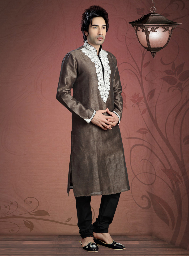Brown Jacquard Readymade Kurta Pajama 87917
