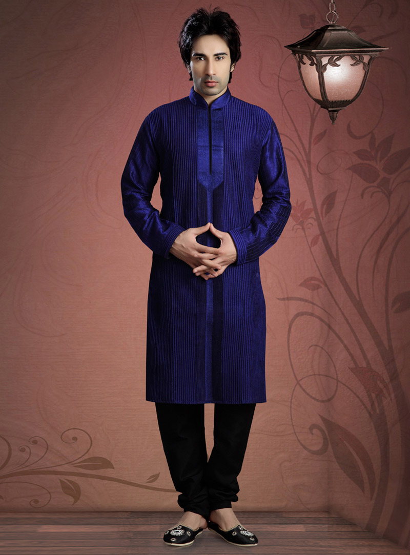 Blue Art Dupion Readymade Kurta Pajama 87921