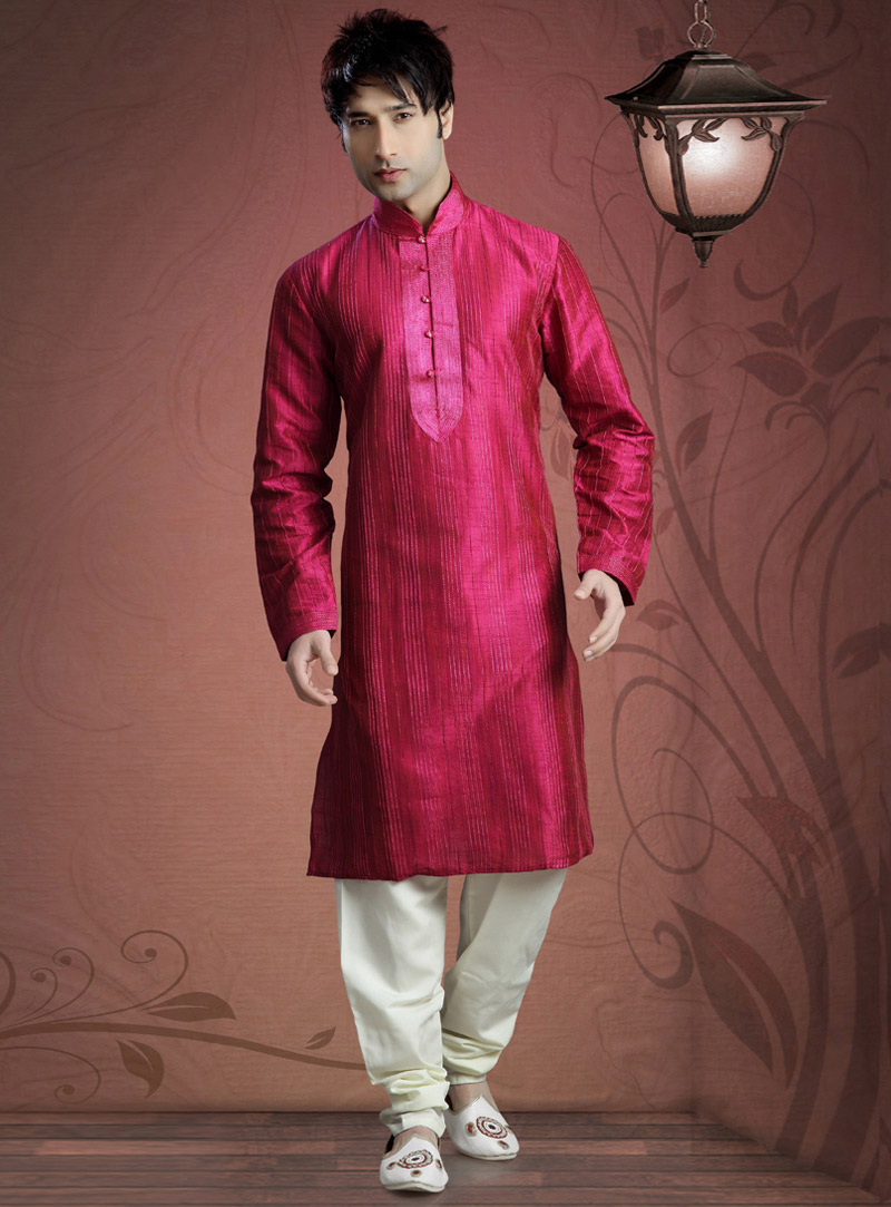 Pink Art Dupion Readymade Kurta Pajama 87922