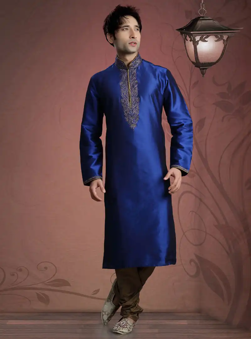 Blue Taffeta Readymade Kurta Pajama 87923