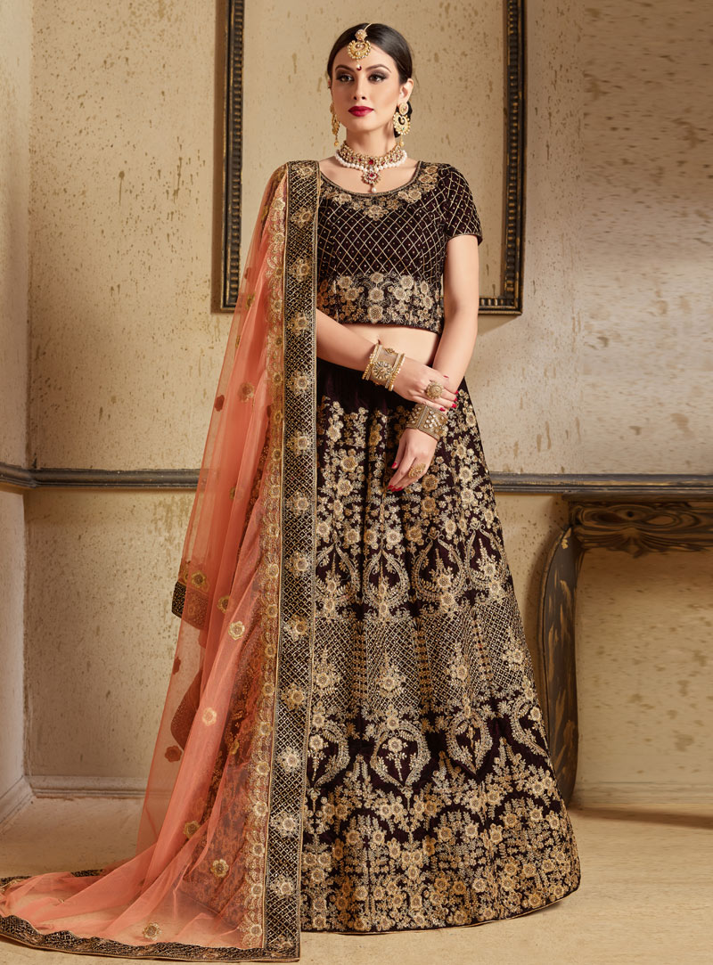 Maroon Velvet A Line Lehenga Choli 139753